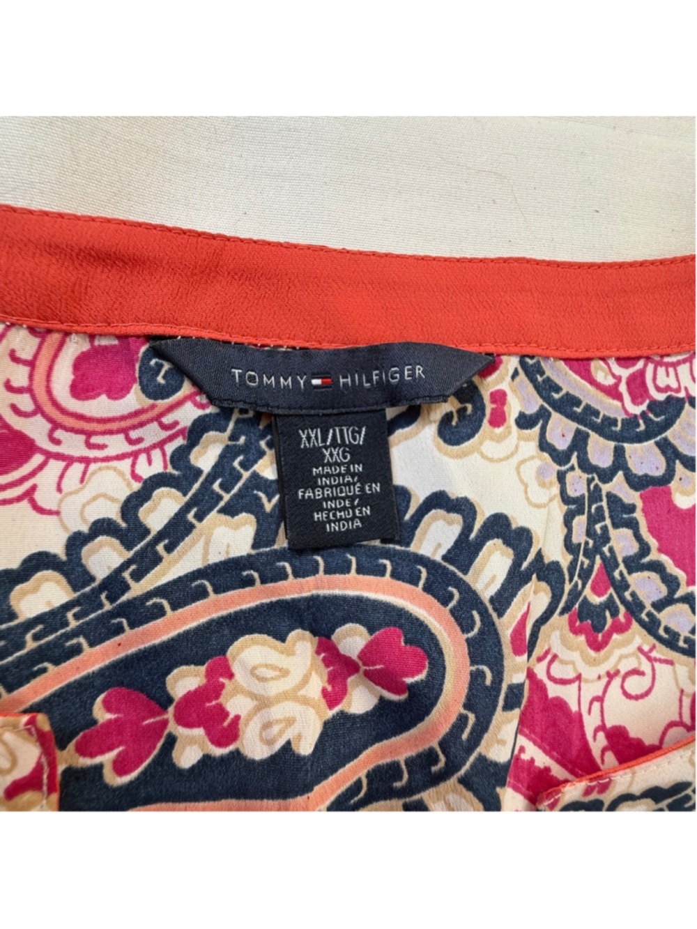 Tommy Hilfiger Paisley Print Tie Waist Dress XL Pink Orange Short Sleeve - Picture 3 of 8